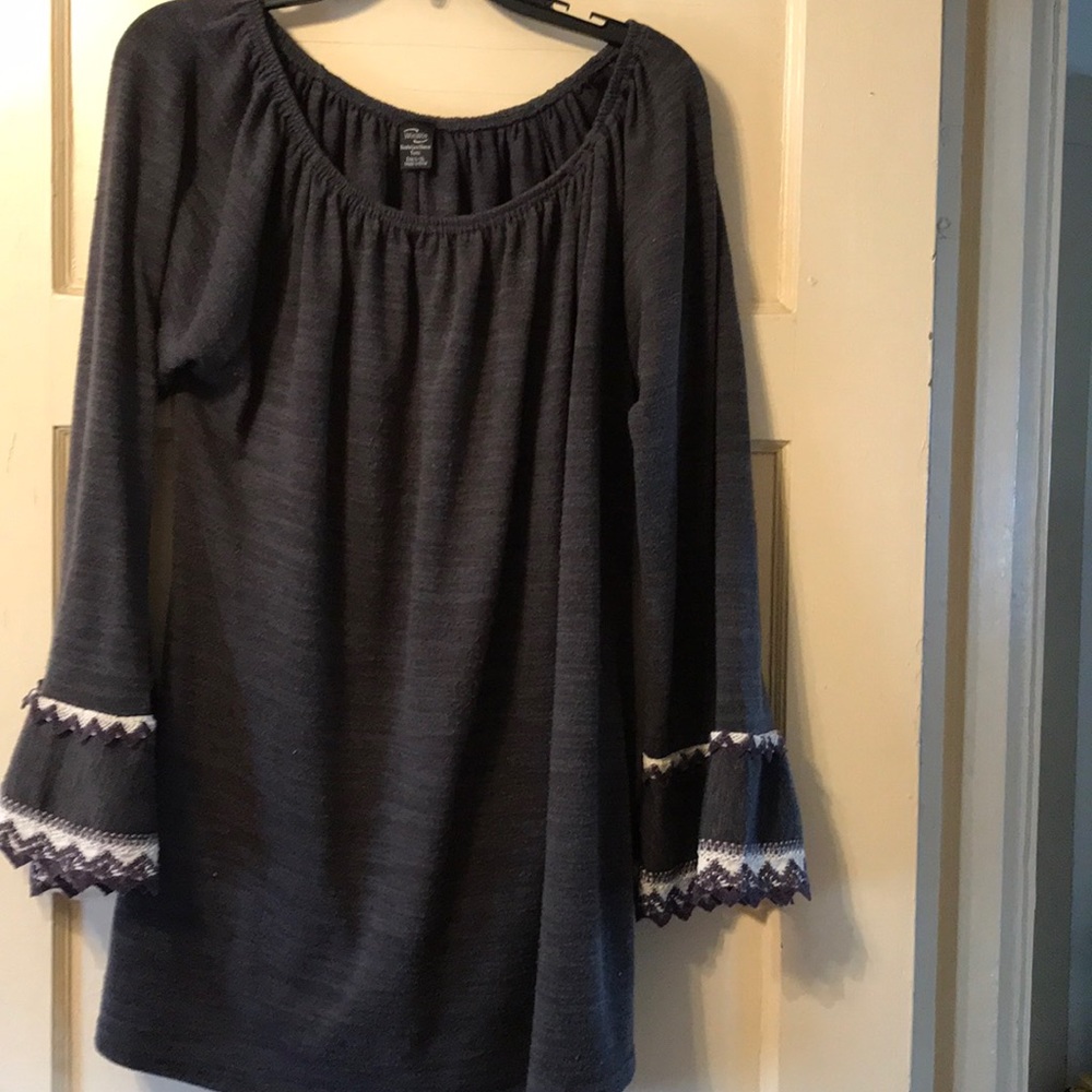 Crochet knit trim bell sleeve tunic